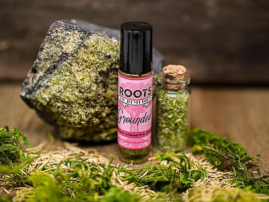 “GROUNDED” CRYSTAL AND HERBAL INFUSED ROLLER